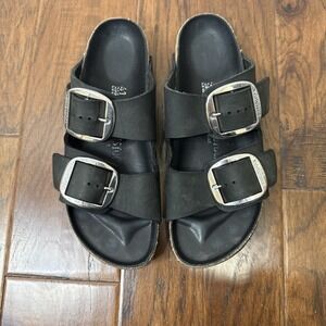 Birkenstock Arizona Big Buckle Sandal Womens US 10 41 Black Silver Oiled Leather